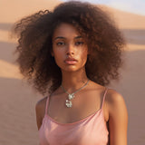 Flower pendant necklace - Organic jewellery statement of leaves and anchor chain in sterling silver with pearls, on model – Livva