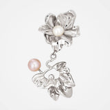 Flower pendant - Organic statement jewellery with leaves in sterling silver and 2 pearls – Livva