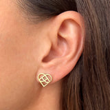 Hjerte-øreringe i guld - stilrene symbolske smykker på kærlighed, vist på øre - Livva