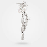 Chain earring in sterling silver 925 – Side angle of puzzle-like surreal earring with white pearl - Alva Florali collection