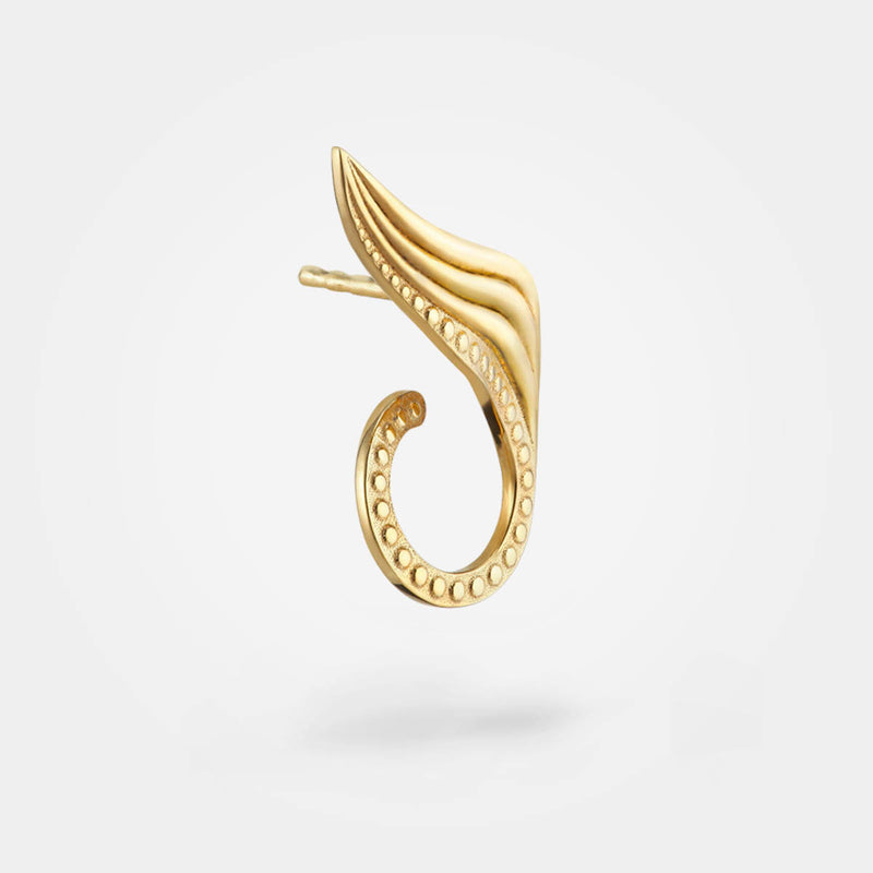 Climber earring - luxury leaf crawling up and behind the earlobe – an organic Danish design in 18k solid gold, side view – Livva