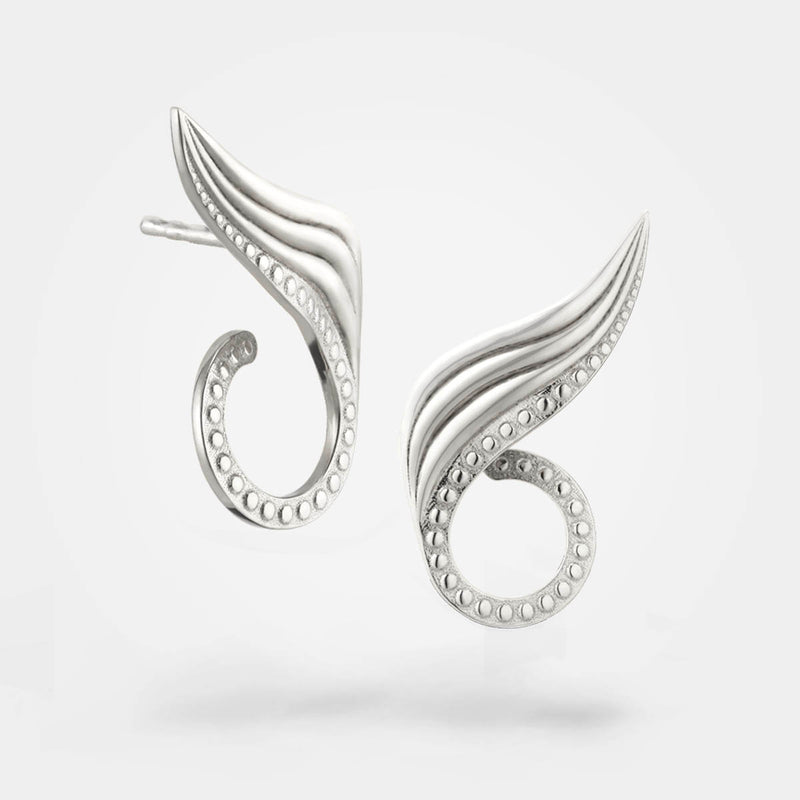 Ear climber – 2 cool leaf earrings in sterling silver, climbing up and behind the earlobe – Olivia O’Nello collection.