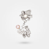Flower drop earring – A unique floral design in sterling silver with 2 white & pink pearls – Alva Florali collection