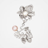 Flower pendant - Organic statement jewellery with leaves in sterling silver and 2 pearls – Livva