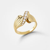 Twisted ring – sculptural gold diamond ring design in 18k with white TW VVS diamonds - Grace York luxury collection.