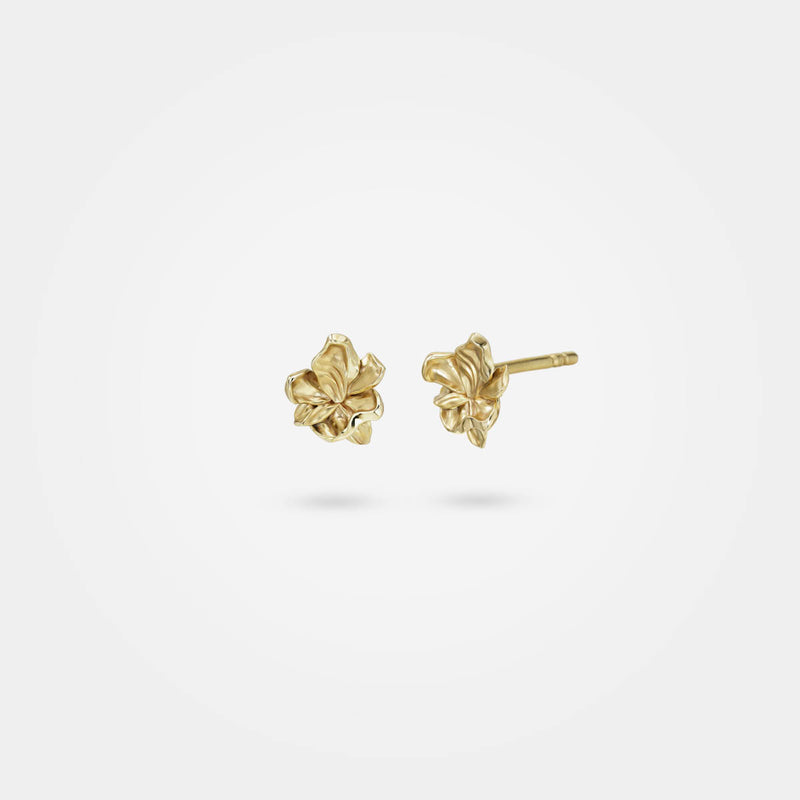 Small flower earrings gold – A pair of organic jewellery with nature-inspired surreal leaves in gold – Livva