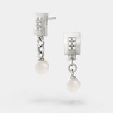 Square earrings – Square design with tiny studs & elegant snow quartz gemstone dangle – Livva Østerby.