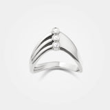 V-Ring - shaped like a V in sterling silver with 2 sides divided by 3 vertical white diamonds – Skylar Sway collection.