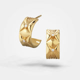 Wide gold earrings - Organic & chunky jewellery design with 2 white diamonds in 18k solid gold - Sofia Chester collection