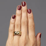 Wide Ring - Sculptural Danish Design in 18k gold where straight design meets quilted organic top, on hand - Livva