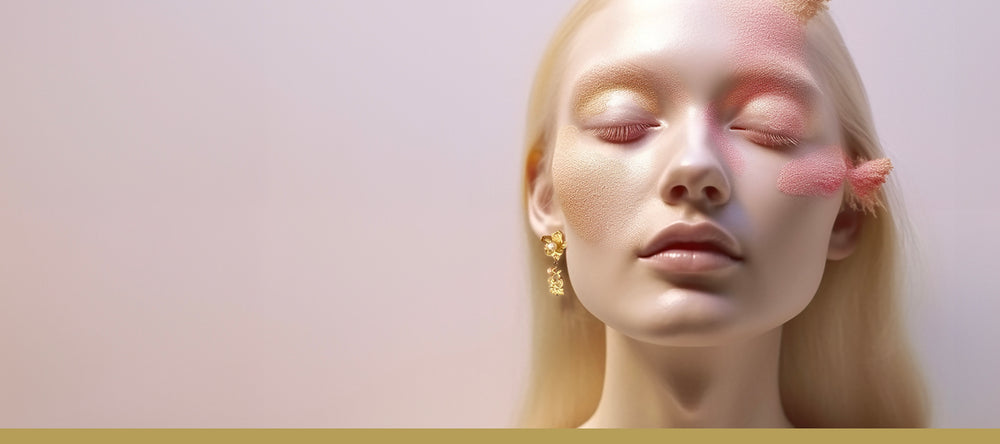 Gold-plated sterling silver - Organic jewellery with floral drop earrings made of leaves and two pearls, on dreamy model - Livva